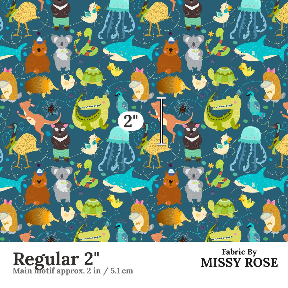 Design 12 Australian Animals Fabric Regular 2" - print scale | Fabric by Missy Rose