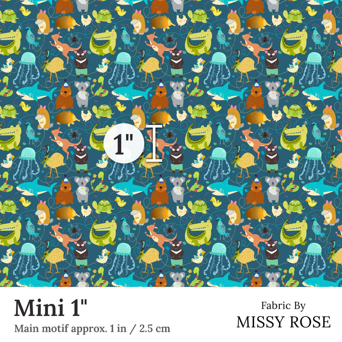 Design 12 Australian Animals Fabric Mini 1 inch print scale guide | Fabric by Missy Rose