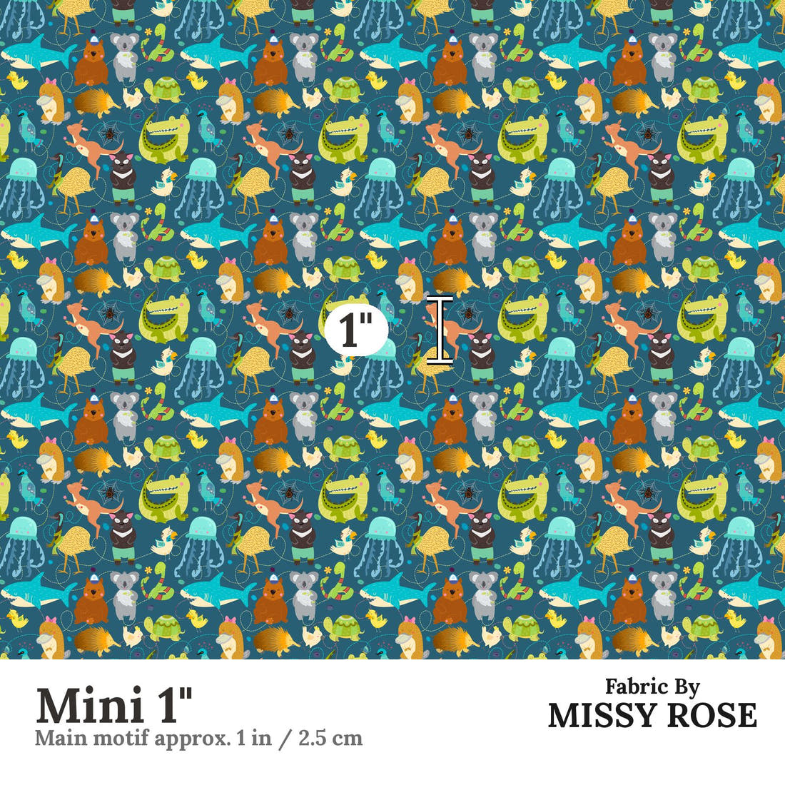 Design 12 Australian Animals Fabric Mini 1" - print scale | Fabric by Missy Rose