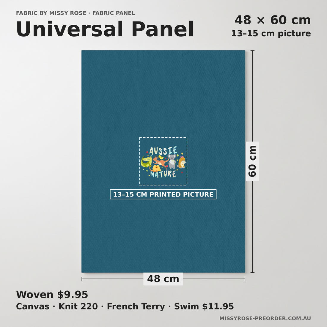 Design 12 Australian Animals Panel universal panel sizing – 13–15 cm printed picture on 48 × 60 cm fabric | Fabric by Missy Rose