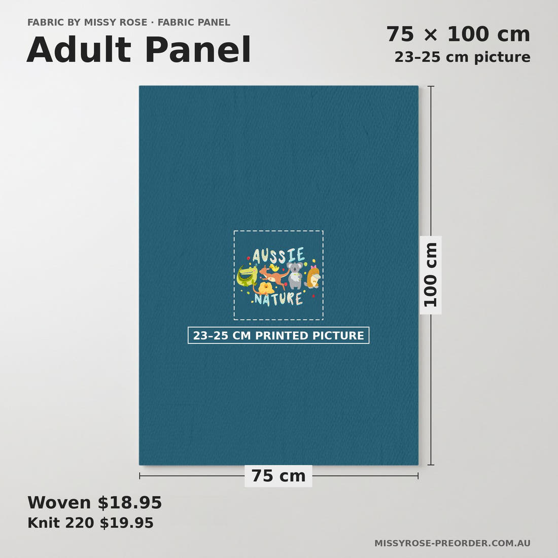Design 12 Australian Animals Panel adult panel sizing – 23–25 cm printed picture on 75 × 100 cm fabric | Fabric by Missy Rose