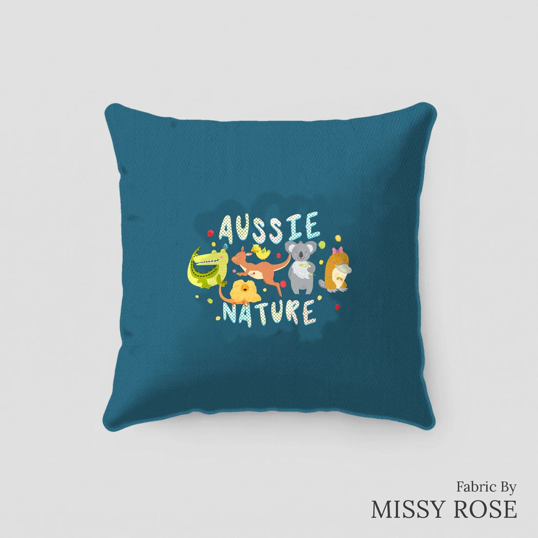 Design 12 Australian Animals Panel sewn into a cushion – see how the panel looks made up | Fabric by Missy Rose