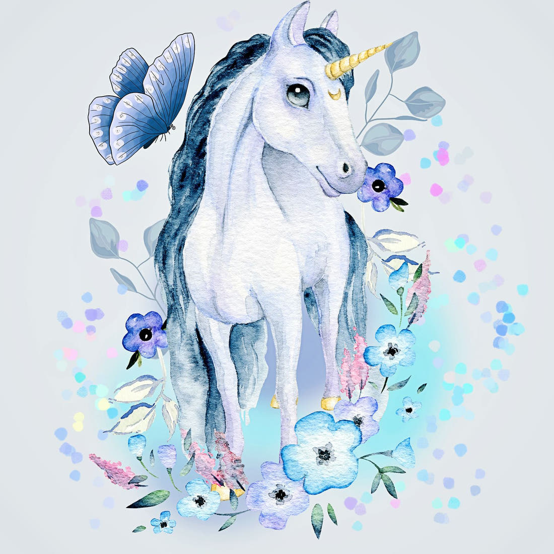 Design 1200 Blue Unicorn Panel – full artwork close-up of the printed picture | Fabric by Missy Rose
