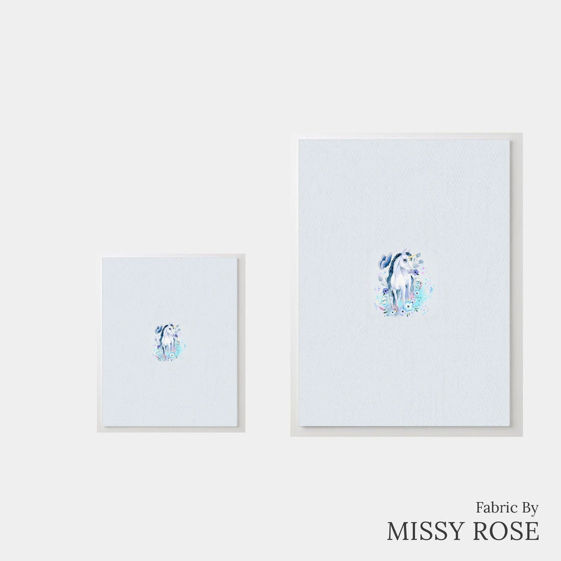 Design 1200 Blue Unicorn Panel – universal and adult panel sizes side by side | Fabric by Missy Rose