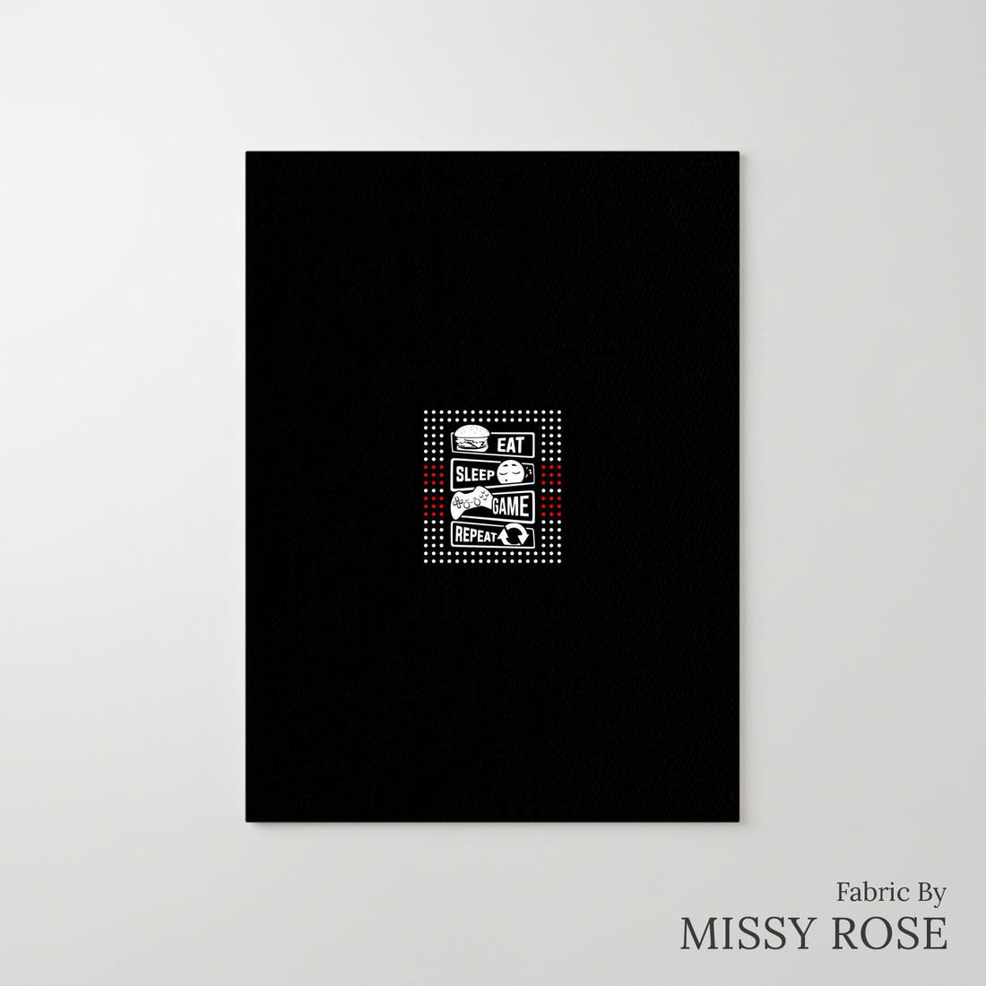 Design 121 Black Gaming Panel – printed fabric panel with centred picture, custom printed to order | Fabric by Missy Rose
