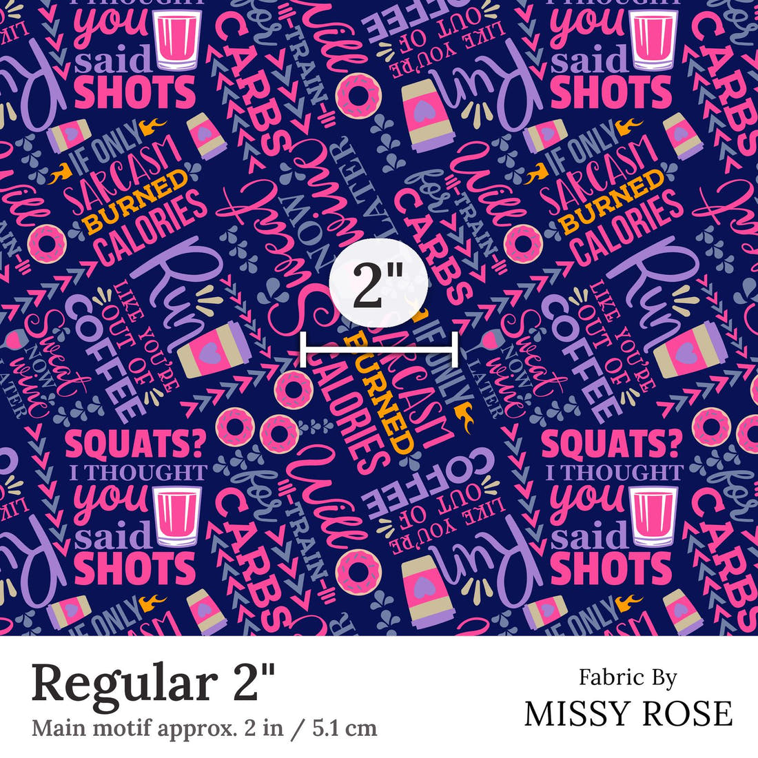 Design 122 Funny Gym Fabric Regular 2 inch print scale guide | Fabric by Missy Rose