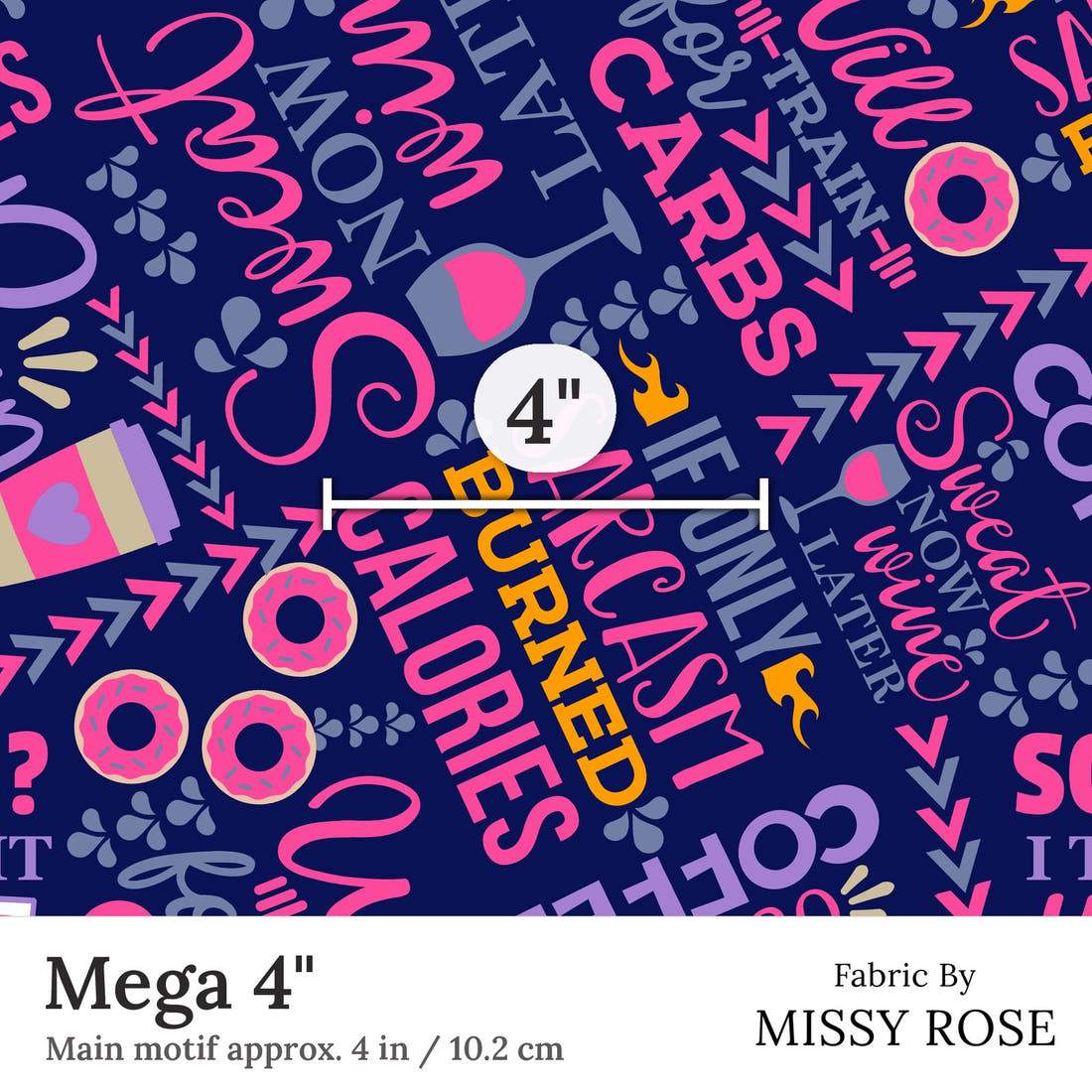 Design 122 Funny Gym Fabric Mega 4 inch print scale guide | Fabric by Missy Rose