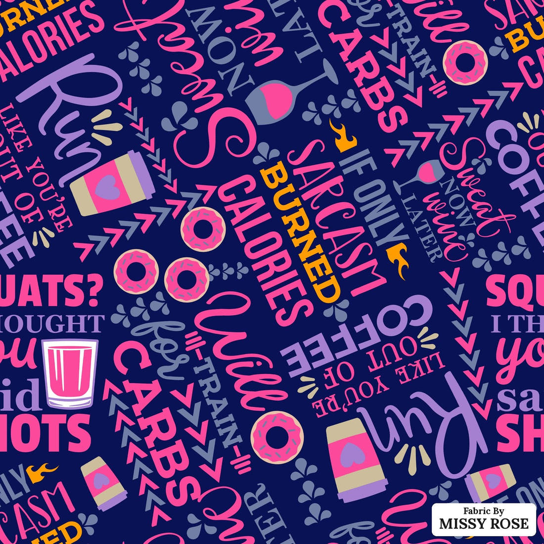 Design 122 Funny Gym Fabric - flat view of the print, zoom in for detail | Fabric by Missy Rose