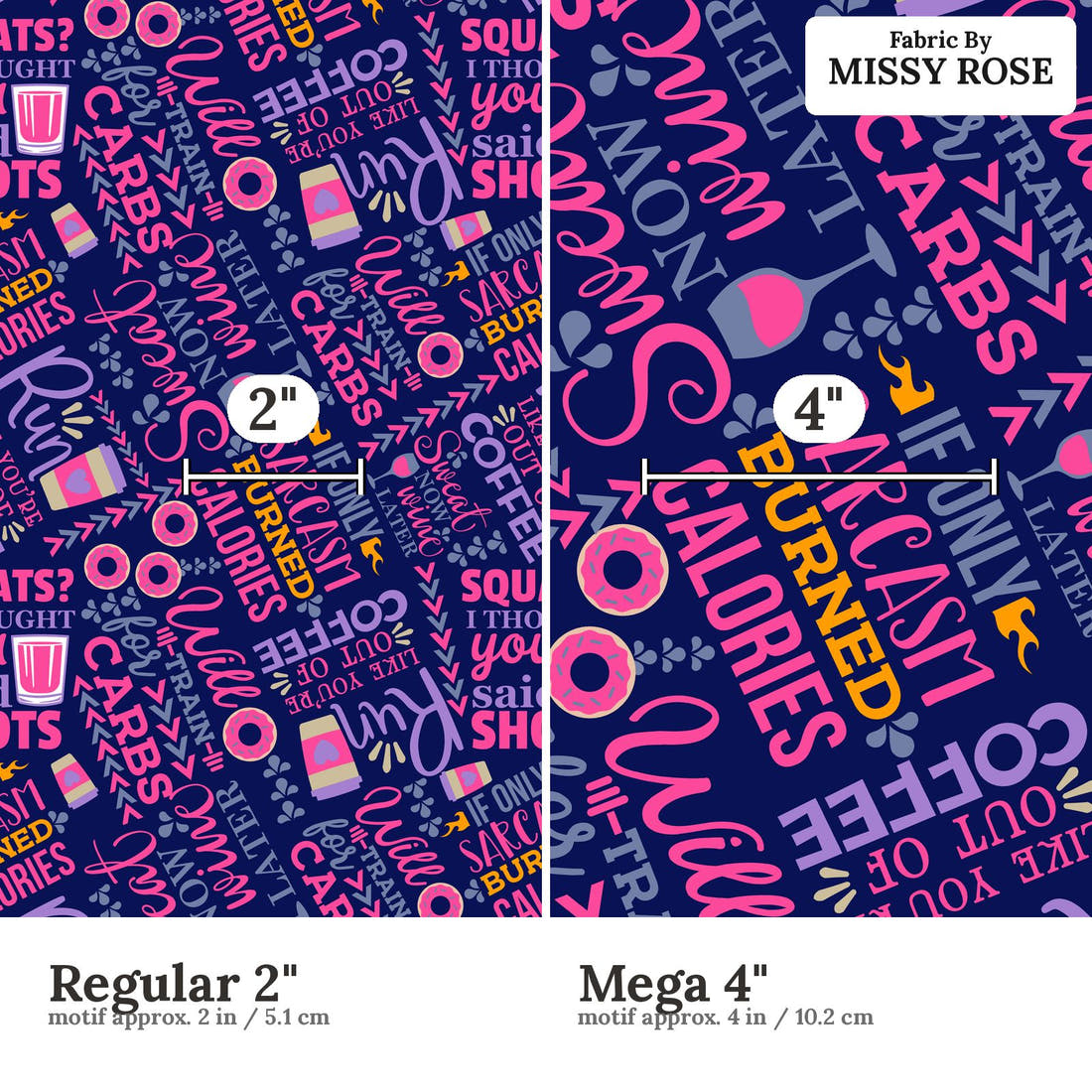 Design 122 Funny Gym Fabric size comparison - print scale | Fabric by Missy Rose