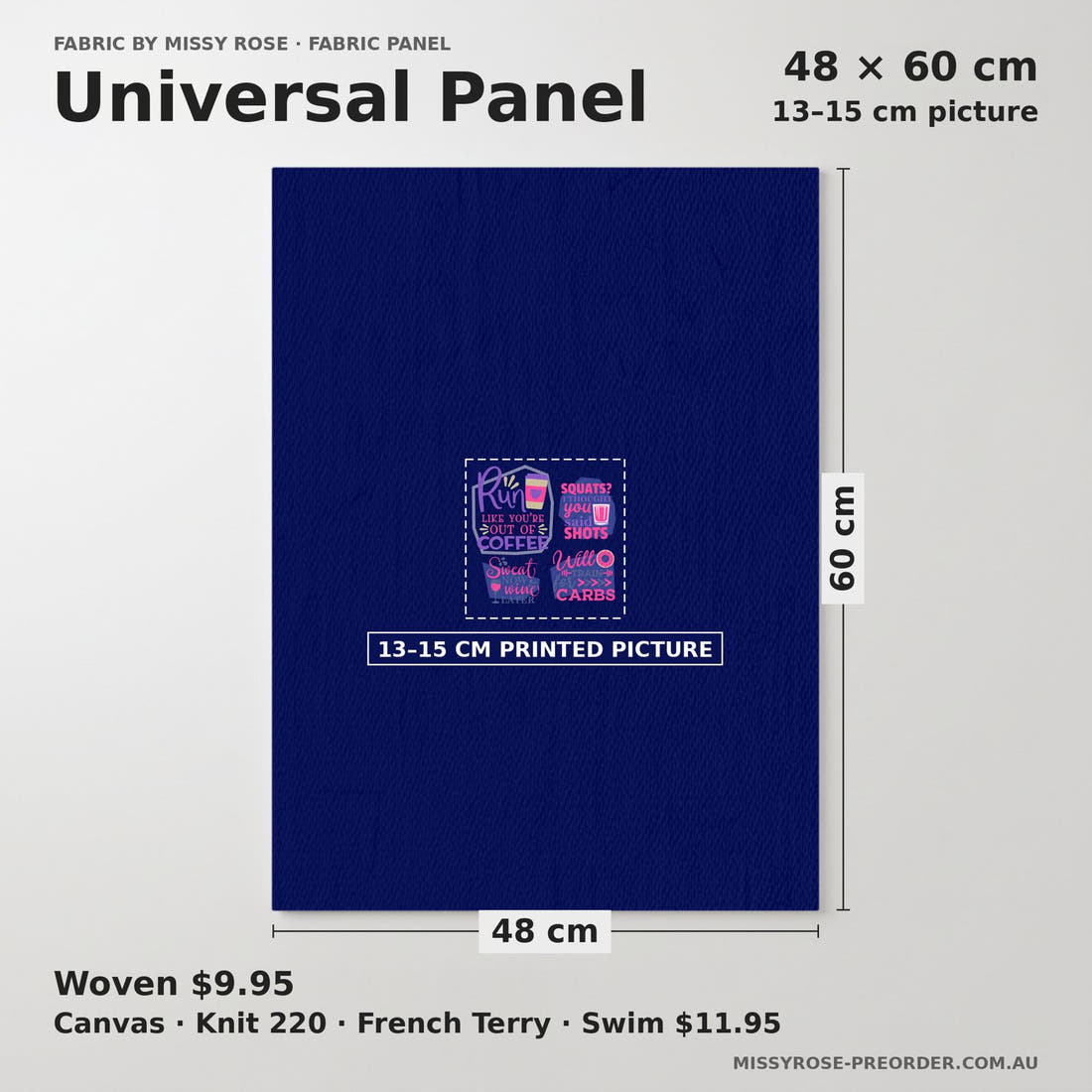 Design 122 Funny Gym Panel universal panel sizing – 13–15 cm printed picture on 48 × 60 cm fabric | Fabric by Missy Rose