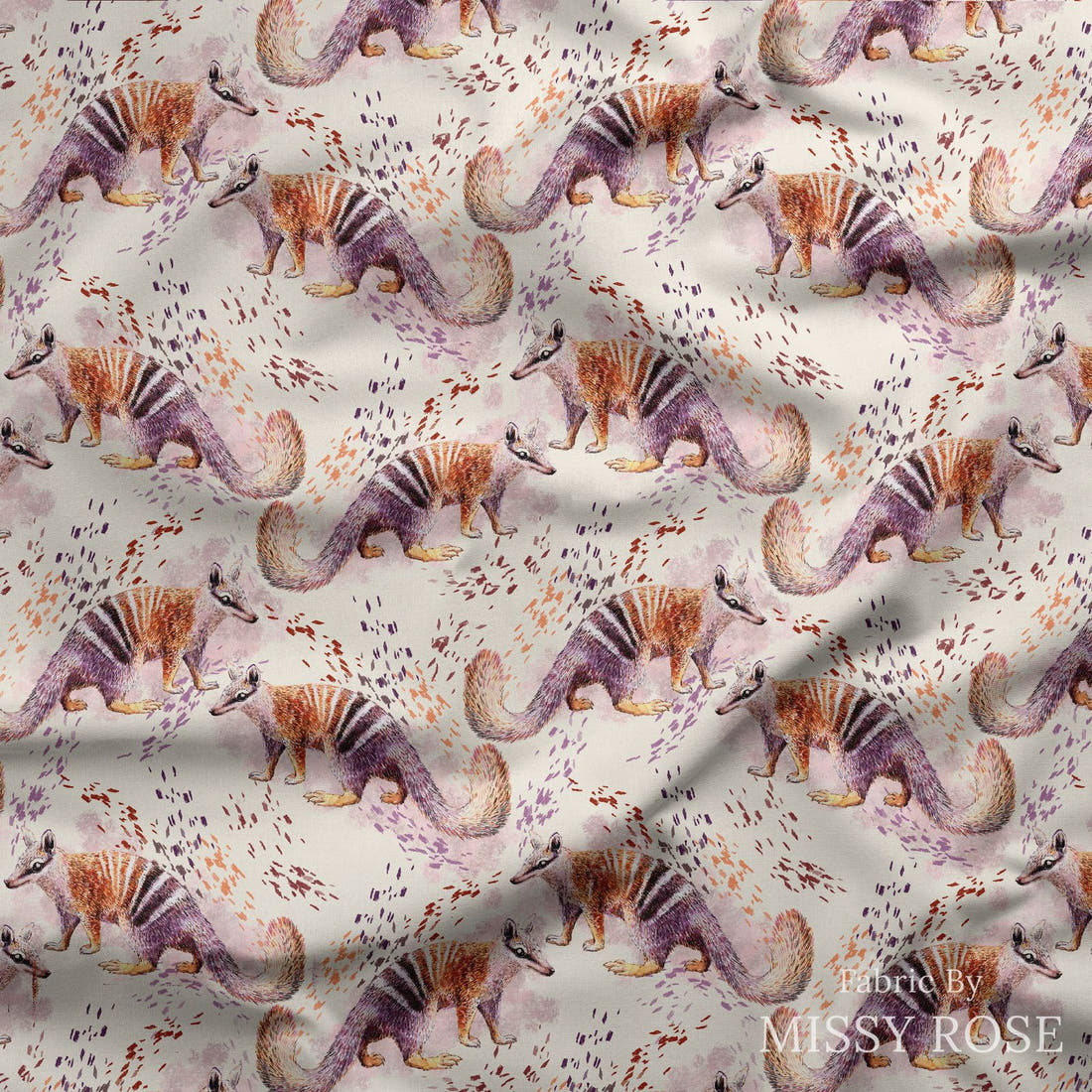 Design 123 Numbat Fabric draped fabric mockup – custom printed fabric by the metre | Fabric by Missy Rose