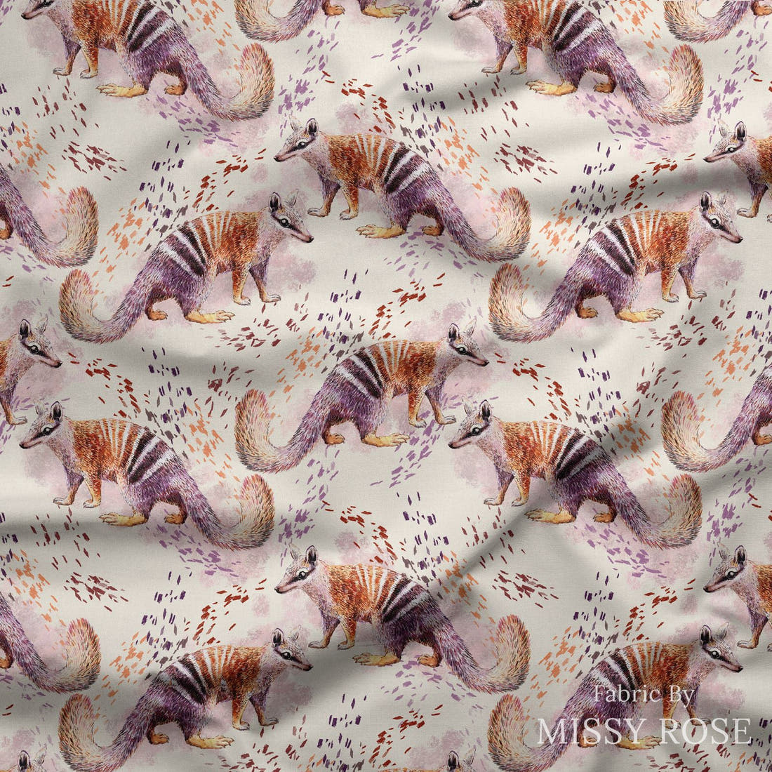 Design 123 Numbat Fabric draped fabric mockup – custom printed fabric by the metre | Fabric by Missy Rose