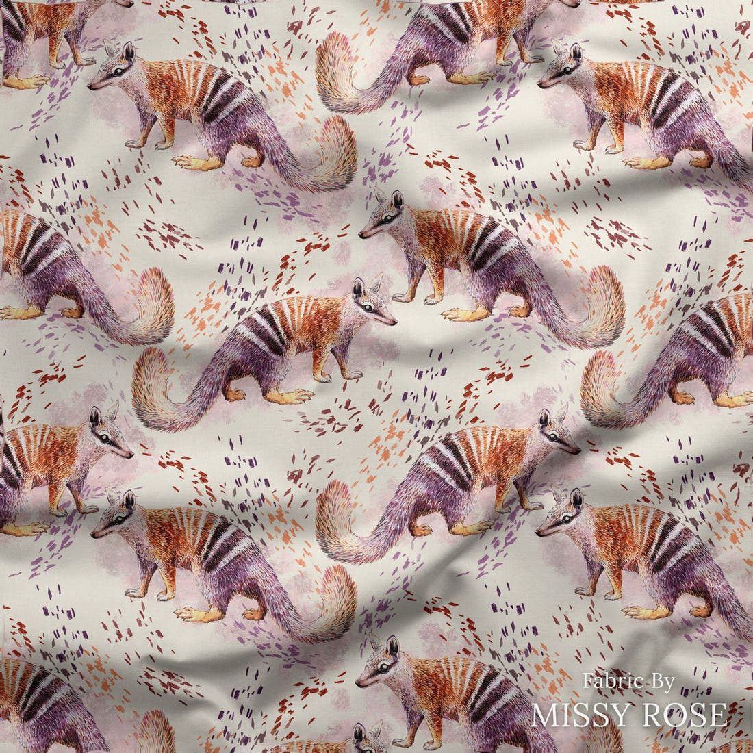 Design 123 Numbat Fabric draped fabric mockup – custom printed fabric by the metre | Fabric by Missy Rose