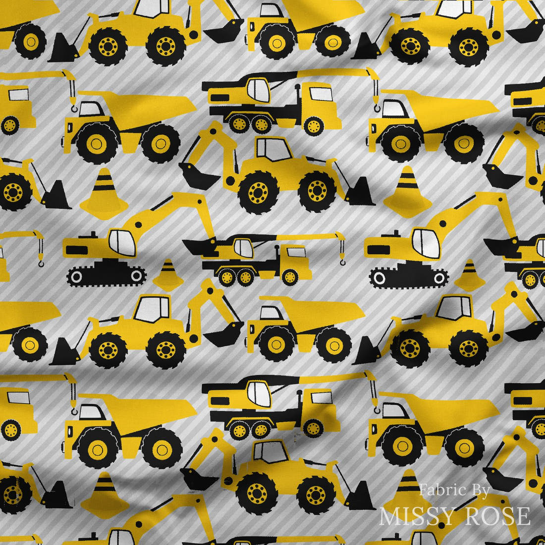 Design 124 Grey Construction Fabric draped fabric mockup – custom printed fabric by the metre | Fabric by Missy Rose