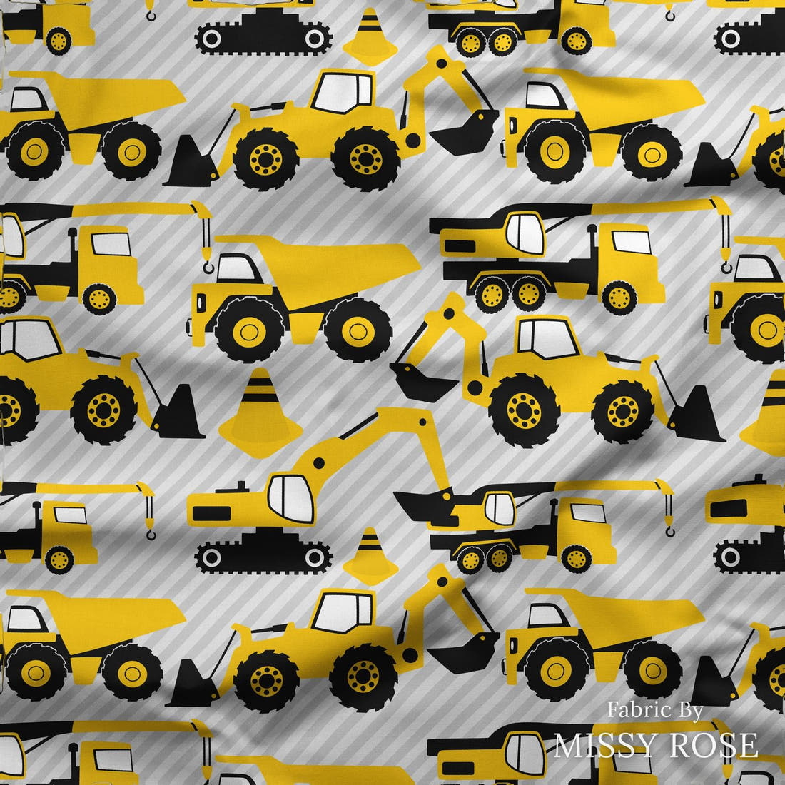 Design 124 Grey Construction Fabric draped fabric mockup – custom printed fabric by the metre | Fabric by Missy Rose