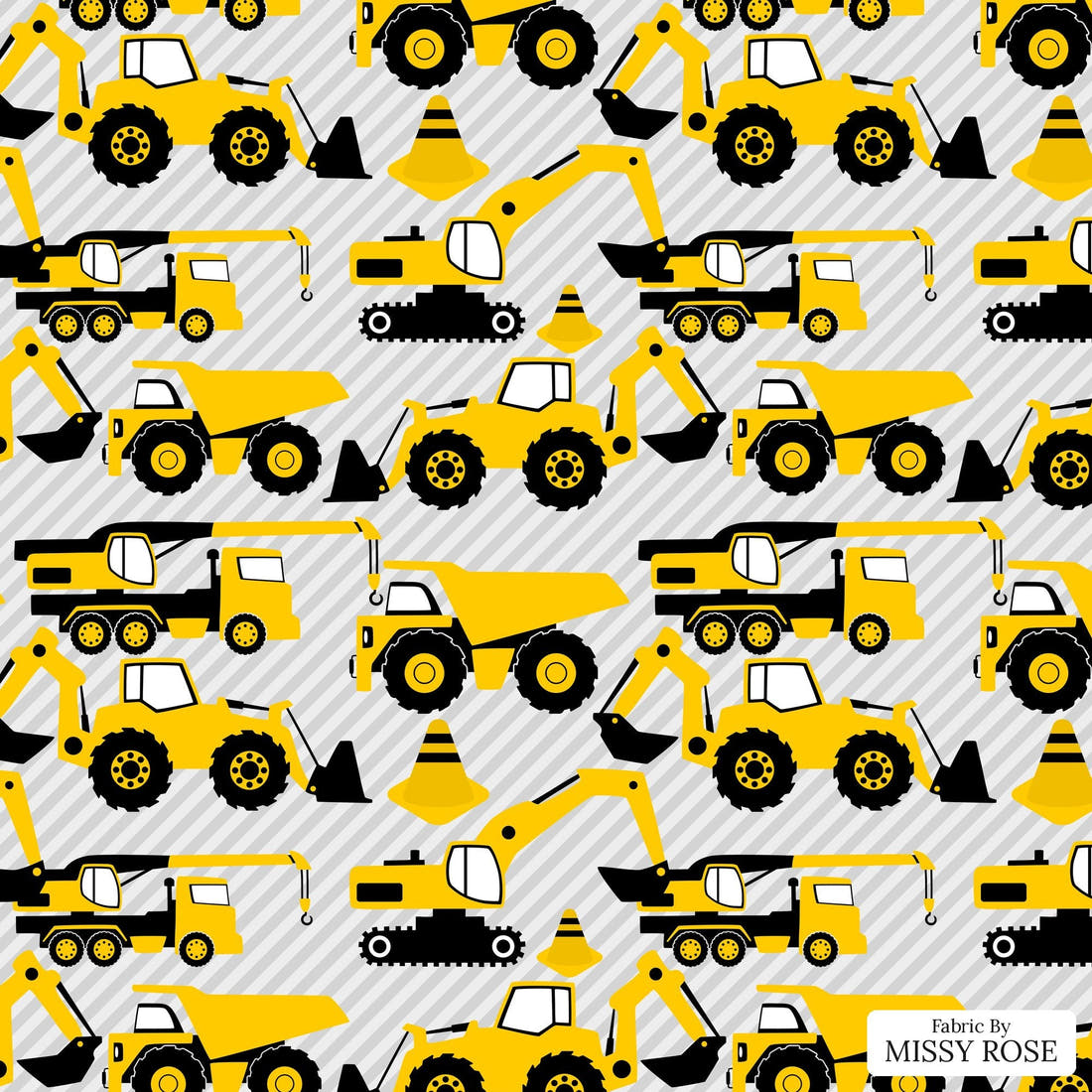 Design 124 Grey Construction Fabric - flat view of the print, zoom in for detail | Fabric by Missy Rose