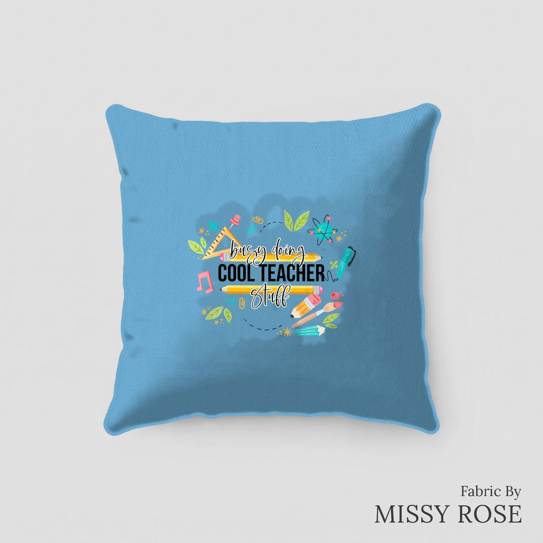 Design 125 Cool Teacher Panel sewn into a cushion – see how the panel looks made up | Fabric by Missy Rose