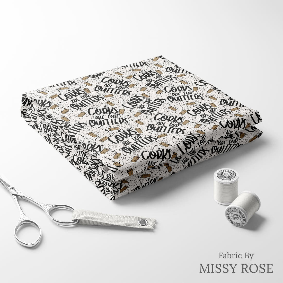 Design 126 Corks Fabric folded fabric stack with matching thread – pre-order fabric Australia | Fabric by Missy Rose