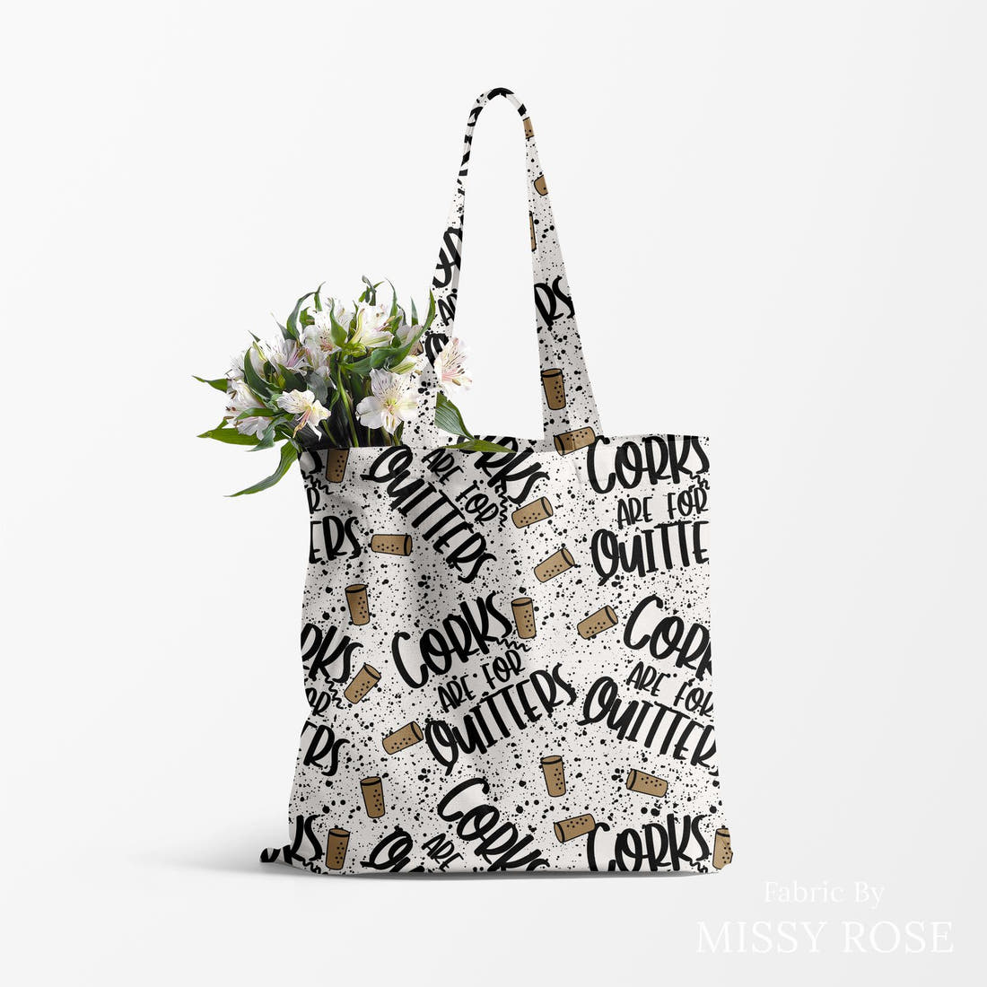 Design 126 Corks Fabric made up as a tote bag – see how the print looks made up | Fabric by Missy Rose