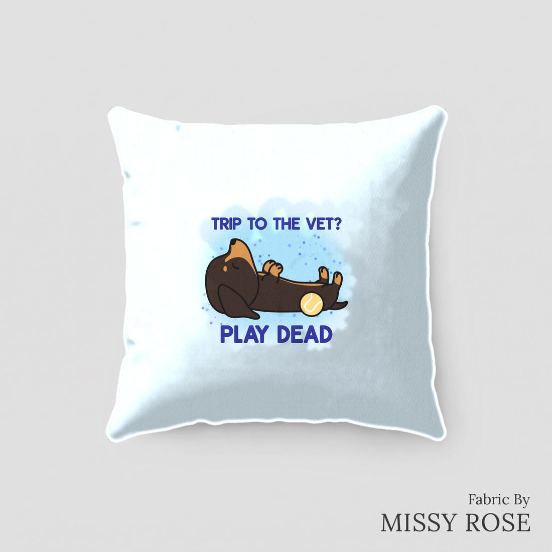 Design 127 Sausage Dog Panel sewn into a cushion – see how the panel looks made up | Fabric by Missy Rose