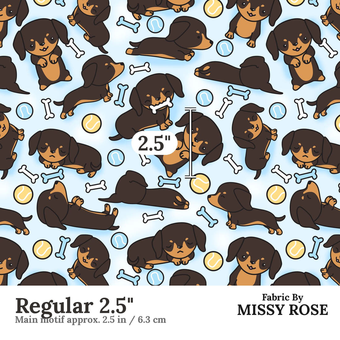 Design 127 Sausage Dog Fabric Regular 2.5" - print scale | Fabric by Missy Rose