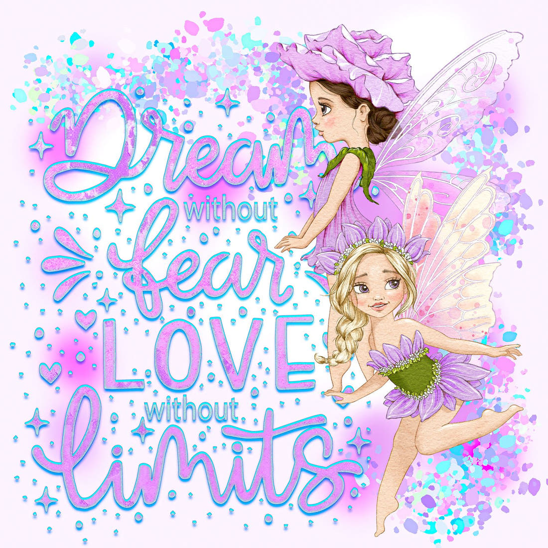 Design 128 Purple Fairy Panel – full artwork close-up of the printed picture | Fabric by Missy Rose