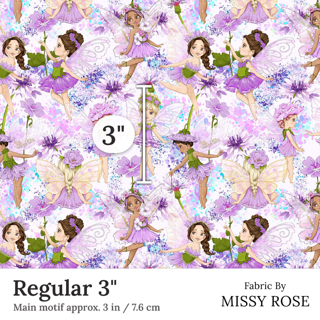 Design 128 Purple Fairy Fabric Regular 3 inch print scale guide | Fabric by Missy Rose