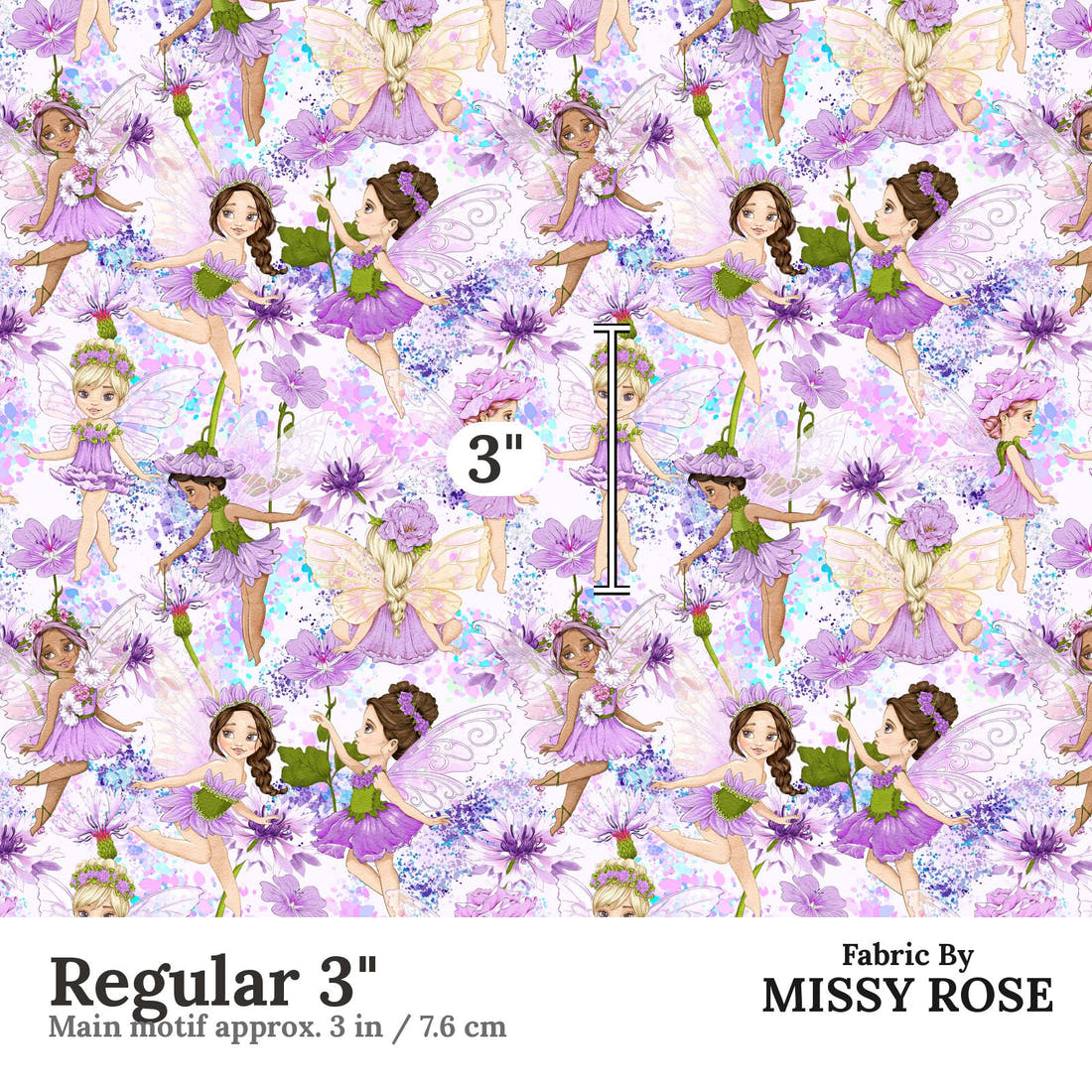 Design 128 Purple Fairy Fabric Regular 3" - print scale | Fabric by Missy Rose