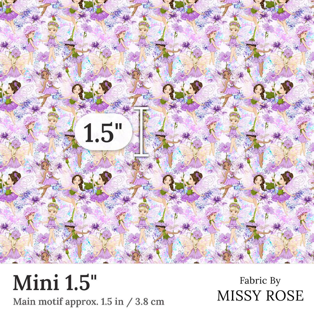Design 128 Purple Fairy Fabric Mini 1.5 inch print scale guide | Fabric by Missy Rose