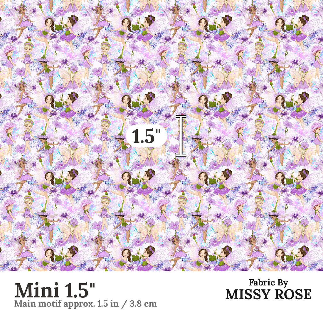 Design 128 Purple Fairy Fabric Mini 1.5" - print scale | Fabric by Missy Rose