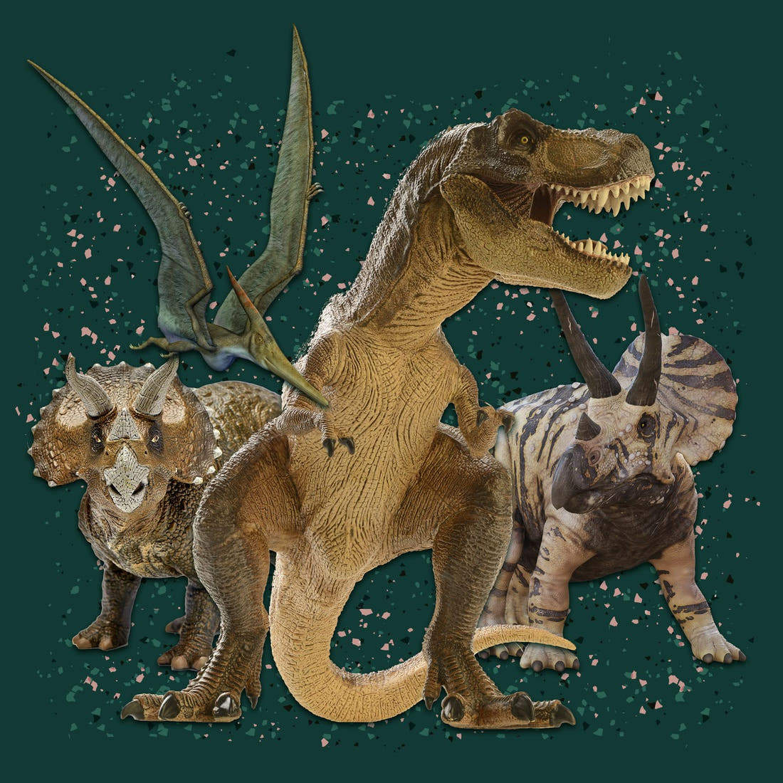 Design 129 Green Dinosaur Panel – full artwork close-up of the printed picture | Fabric by Missy Rose