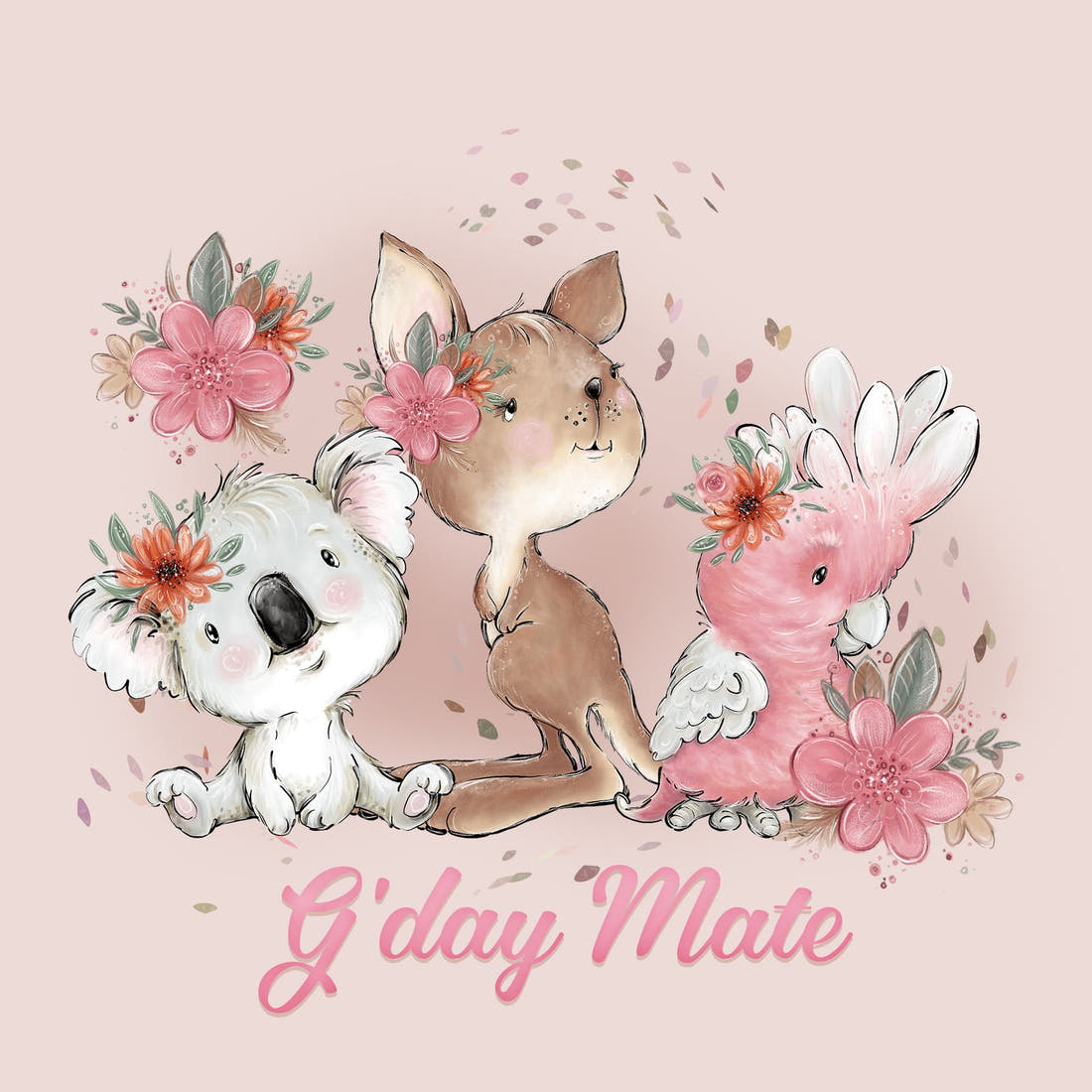 Design 13 Pink Australian Animals Panel – full artwork close-up of the printed picture | Fabric by Missy Rose