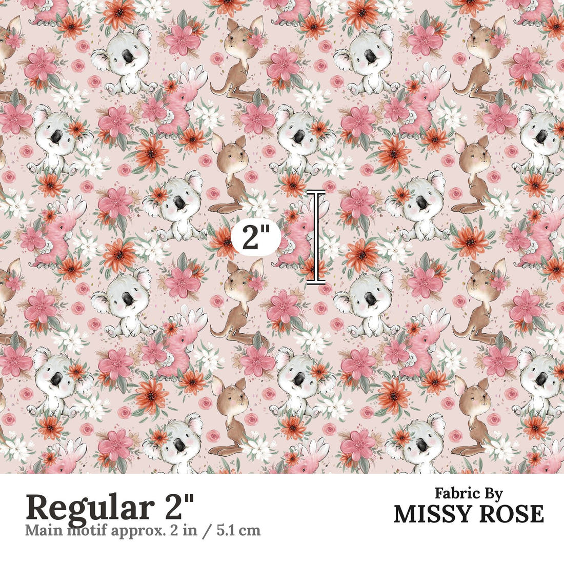 Design 13 Pink Australian Animals Fabric Regular 2" - print scale | Fabric by Missy Rose