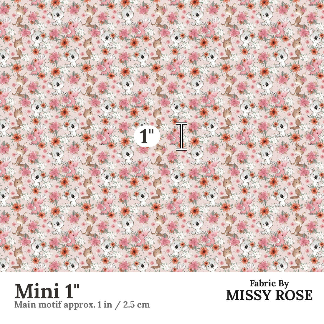 Design 13 Pink Australian Animals Fabric Mini 1" - print scale | Fabric by Missy Rose
