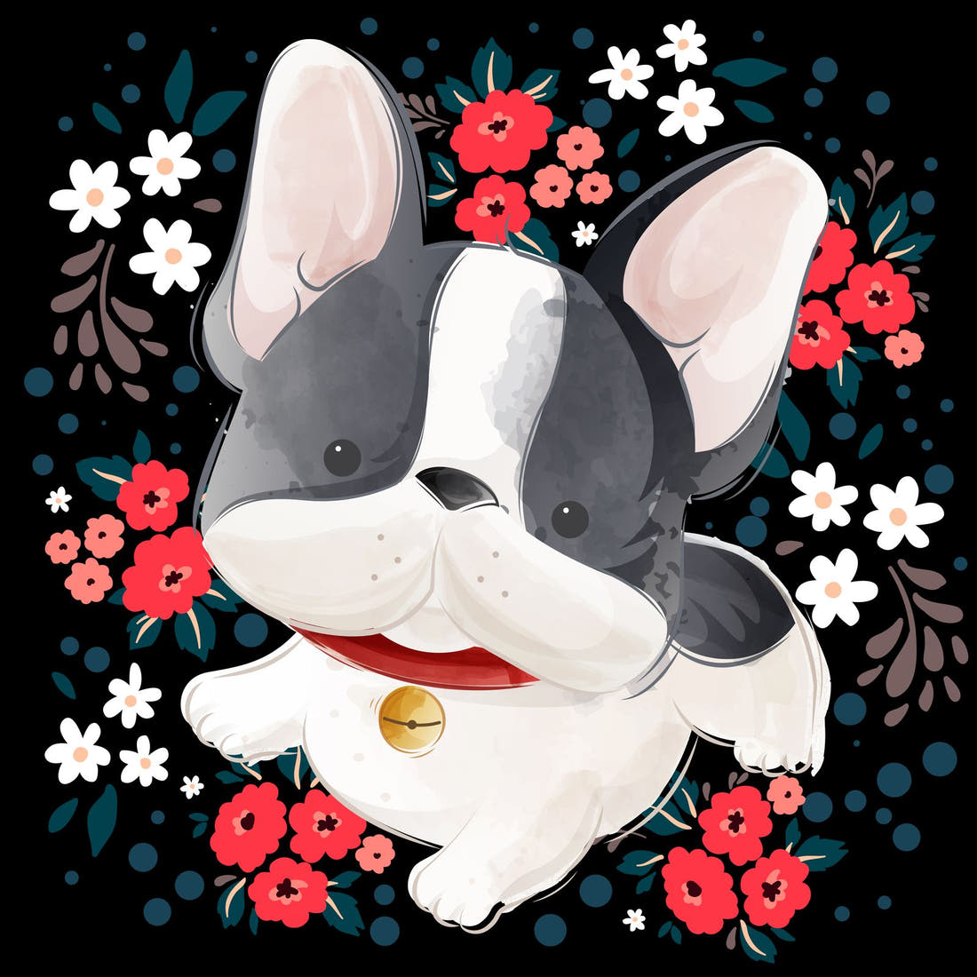 Design 130 Black Frenchie Panel – full artwork close-up of the printed picture | Fabric by Missy Rose