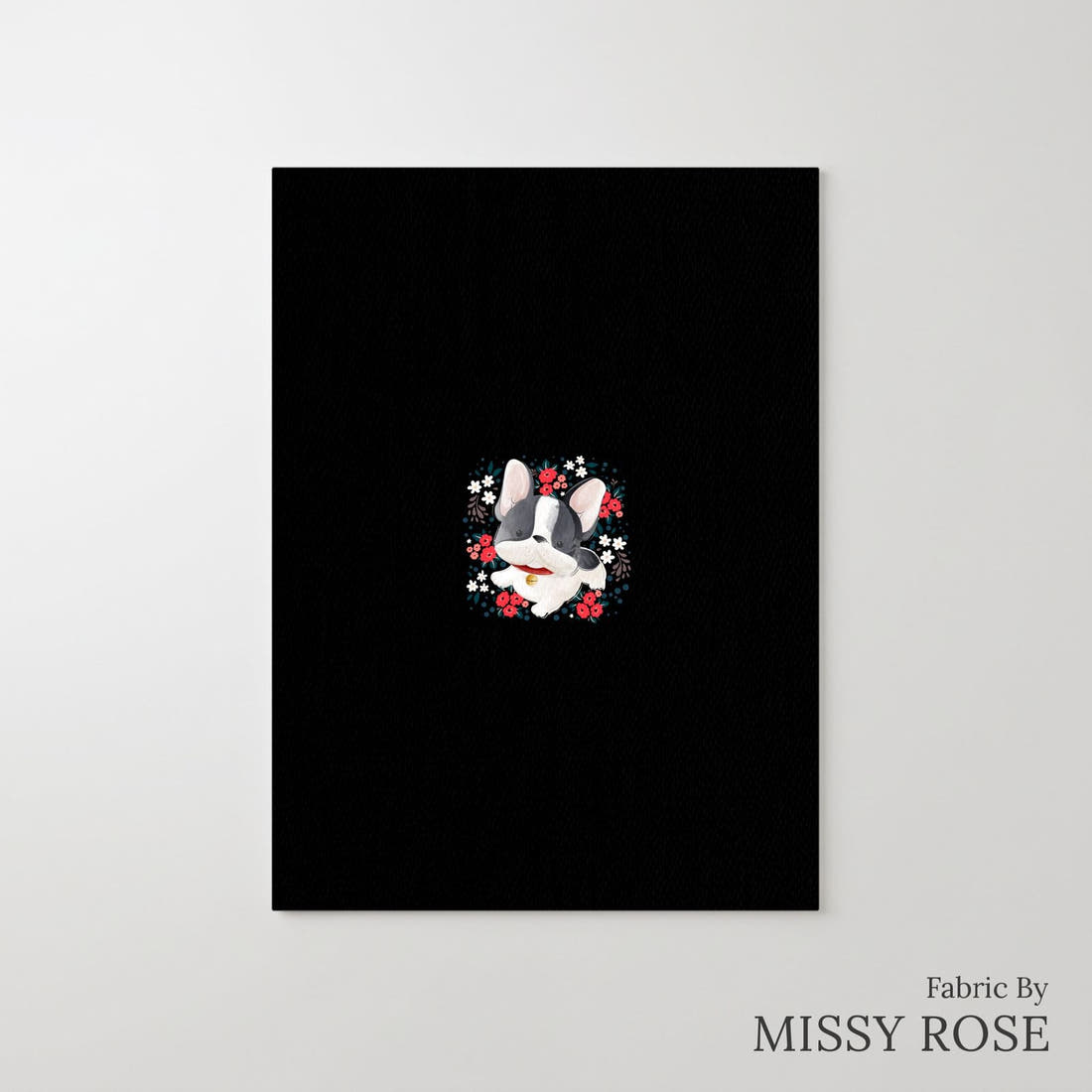 Design 130 Black Frenchie Panel – printed fabric panel with centred picture, custom printed to order | Fabric by Missy Rose