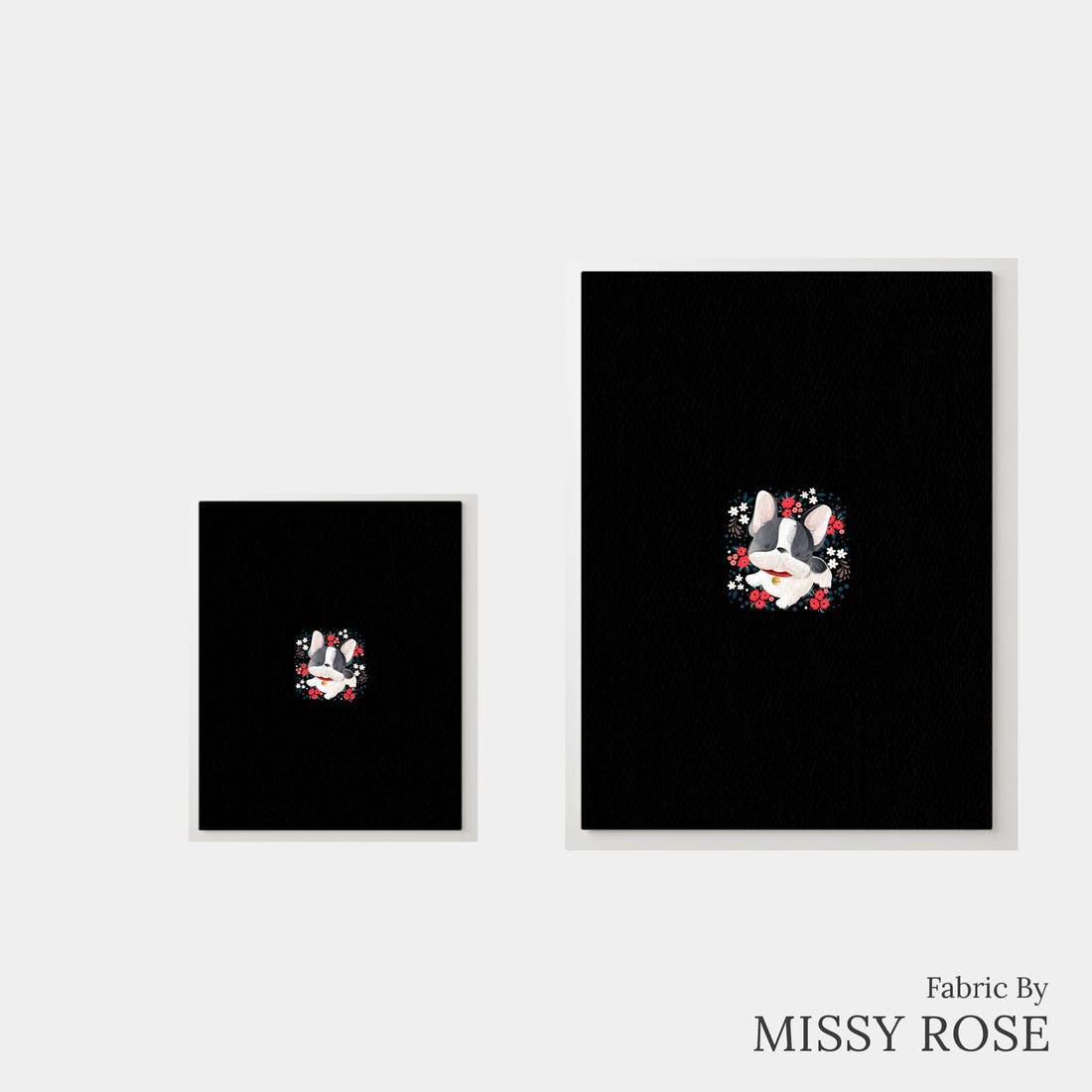 Design 130 Black Frenchie Panel – universal and adult panel sizes side by side | Fabric by Missy Rose