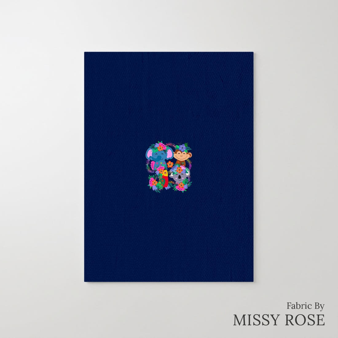Design 131 Navy Jungle Animals Panel – printed fabric panel with centred picture, custom printed to order | Fabric by Missy Rose