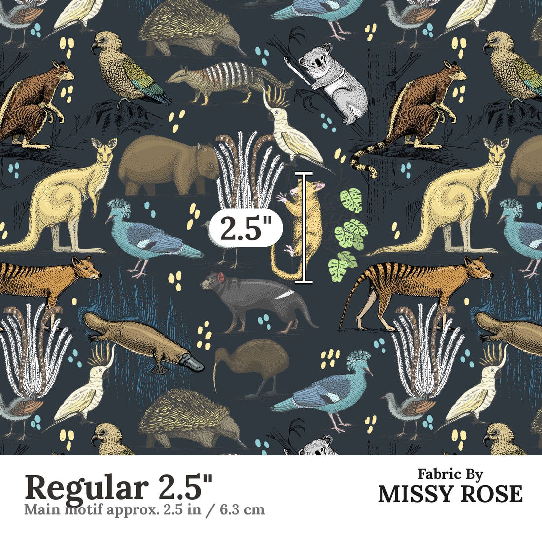 Design 132 Wildlife Fabric Regular 2.5" - print scale | Fabric by Missy Rose