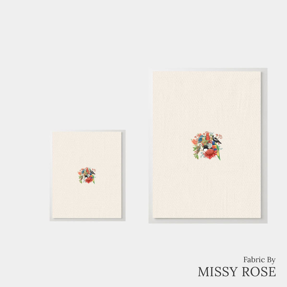 Design 133 Australian Birds Panel – universal and adult panel sizes side by side | Fabric by Missy Rose