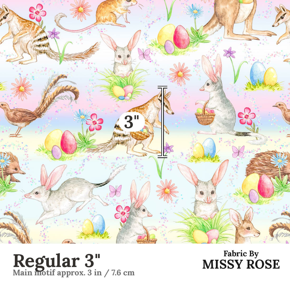 Design 134 Aussie Easter Fabric Regular 3" - print scale | Fabric by Missy Rose