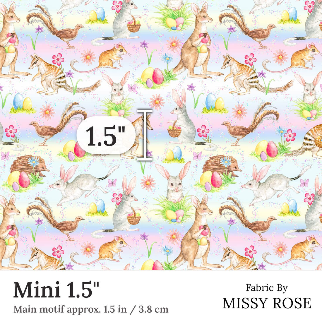 Design 134 Aussie Easter Fabric Mini 1.5 inch print scale guide | Fabric by Missy Rose