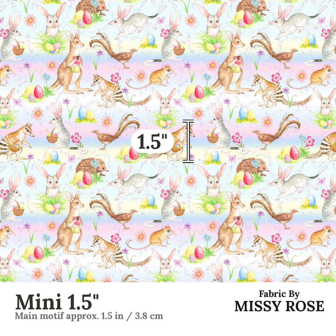 Design 134 Aussie Easter Fabric Mini 1.5" - print scale | Fabric by Missy Rose