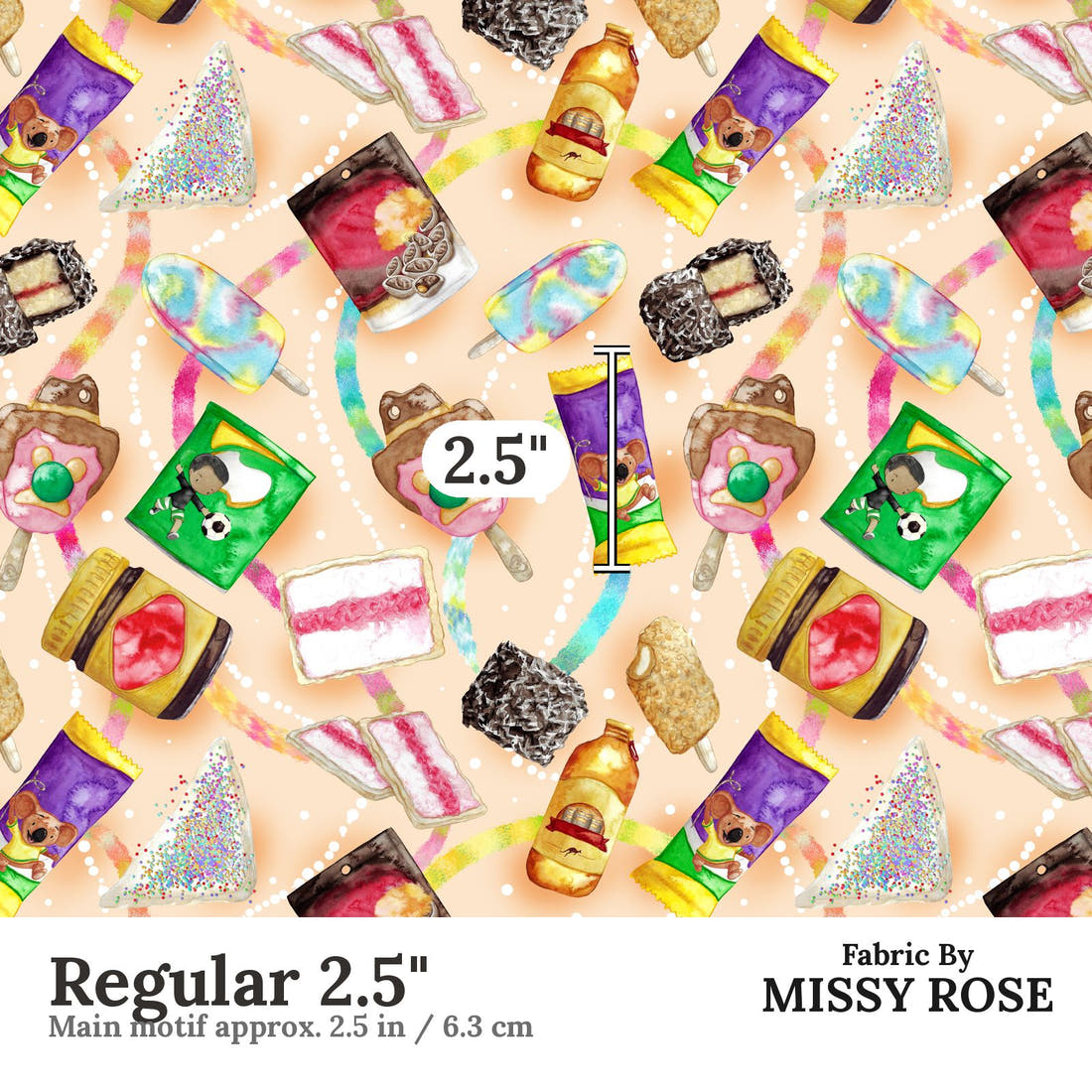 Design 135 Australian Foods Fabric Regular 2.5" - print scale | Fabric by Missy Rose