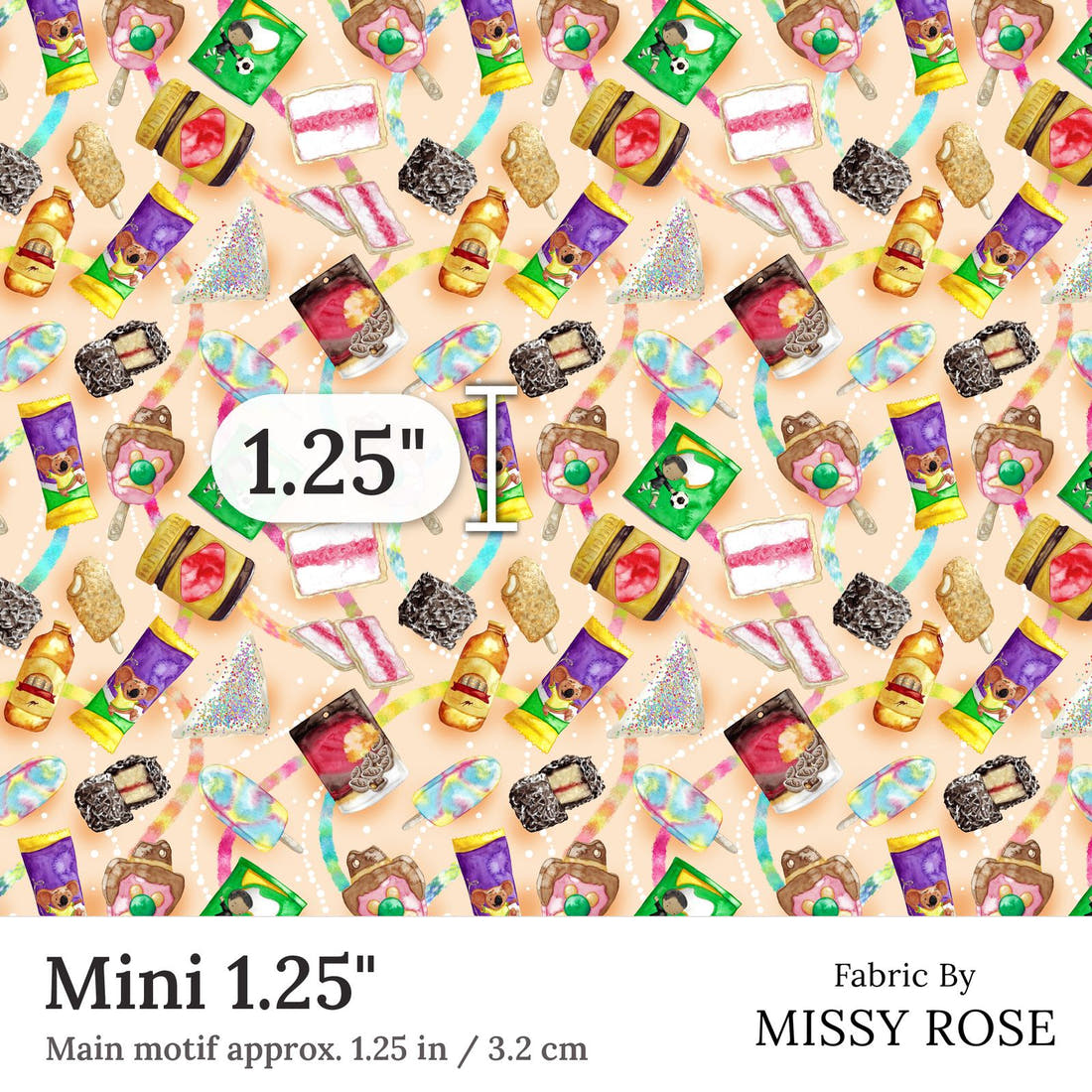 Design 135 Australian Foods Fabric Mini 1.25 inch print scale guide | Fabric by Missy Rose