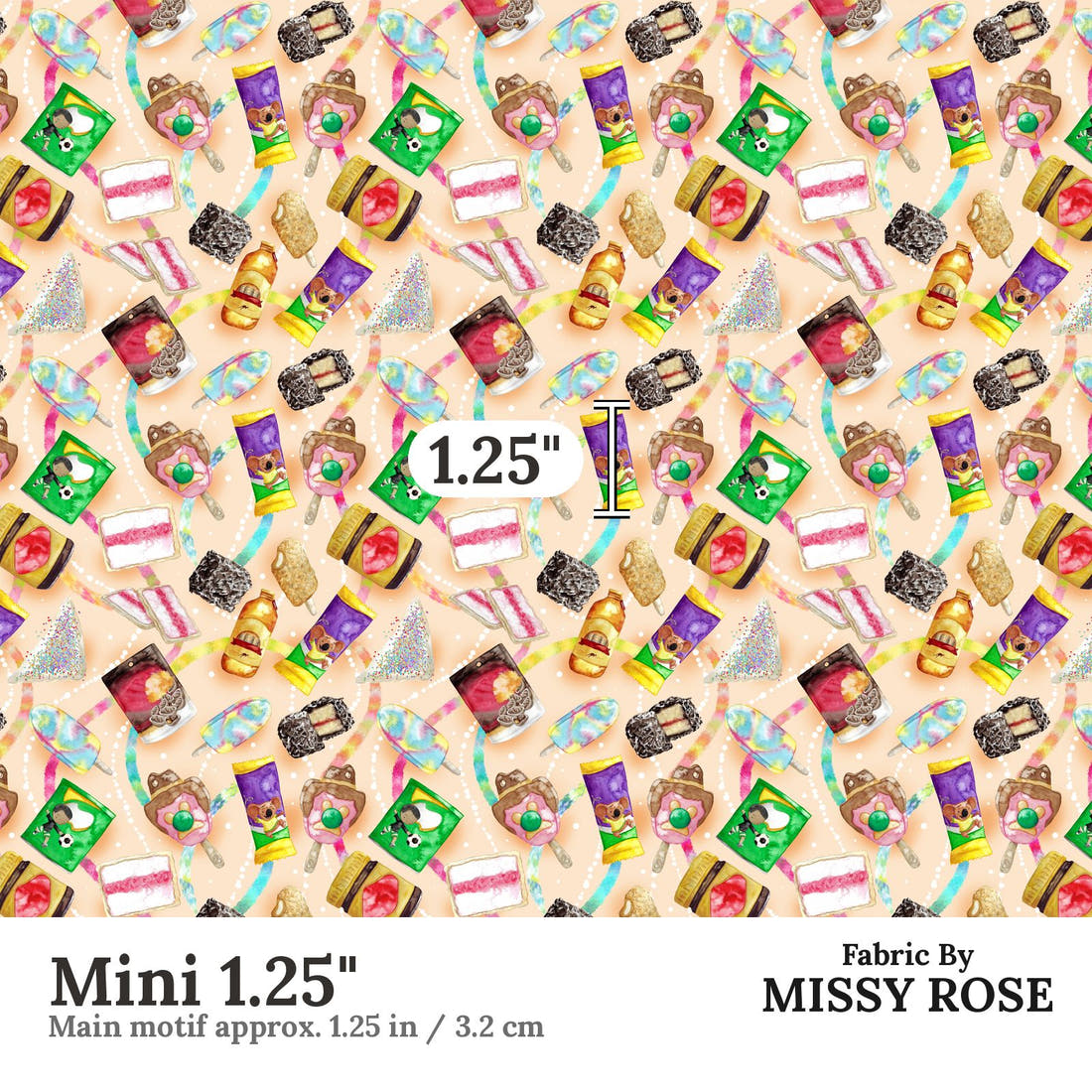 Design 135 Australian Foods Fabric Mini 1.25" - print scale | Fabric by Missy Rose