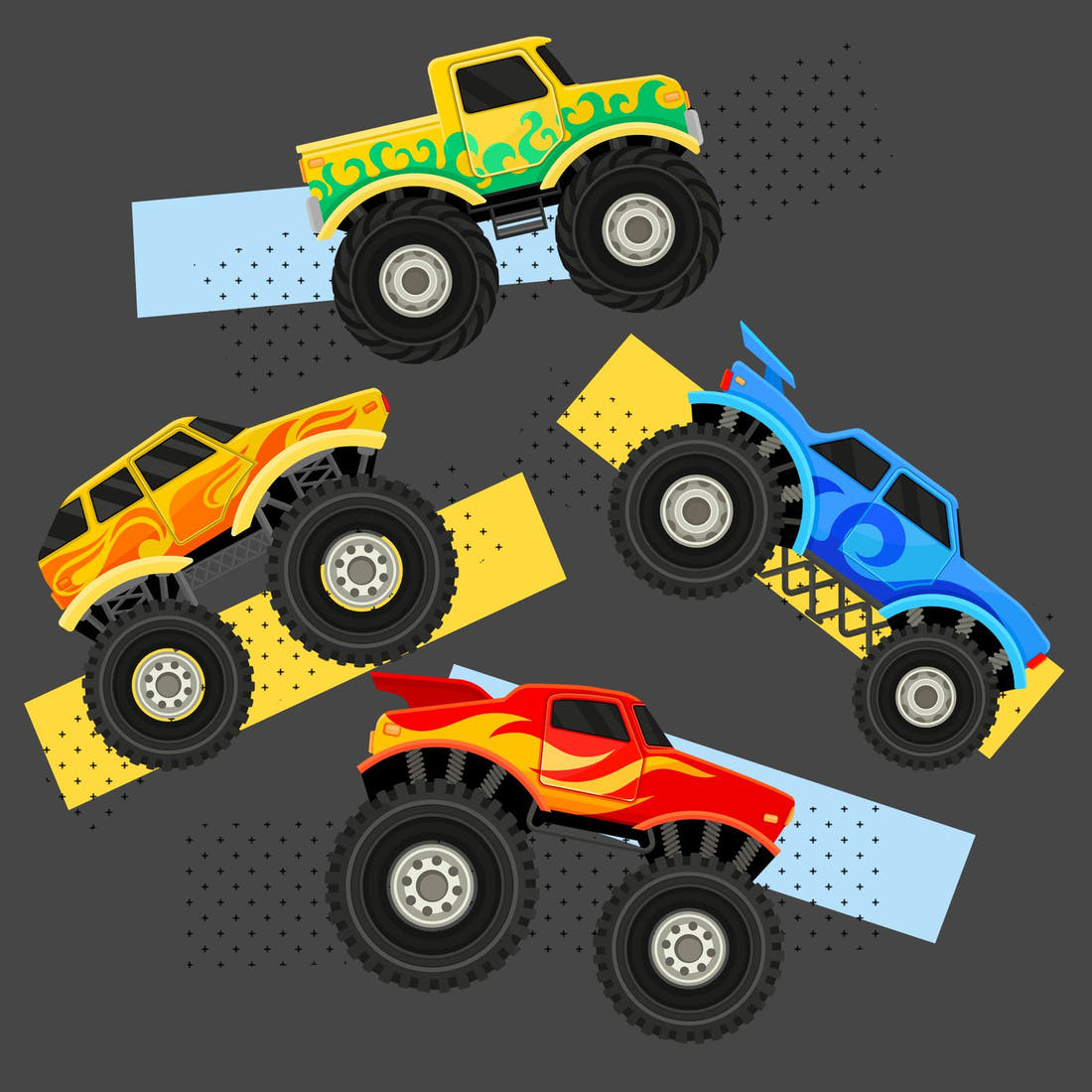 Design 137 Grey Monster Truck Panel – full artwork close-up of the printed picture | Fabric by Missy Rose