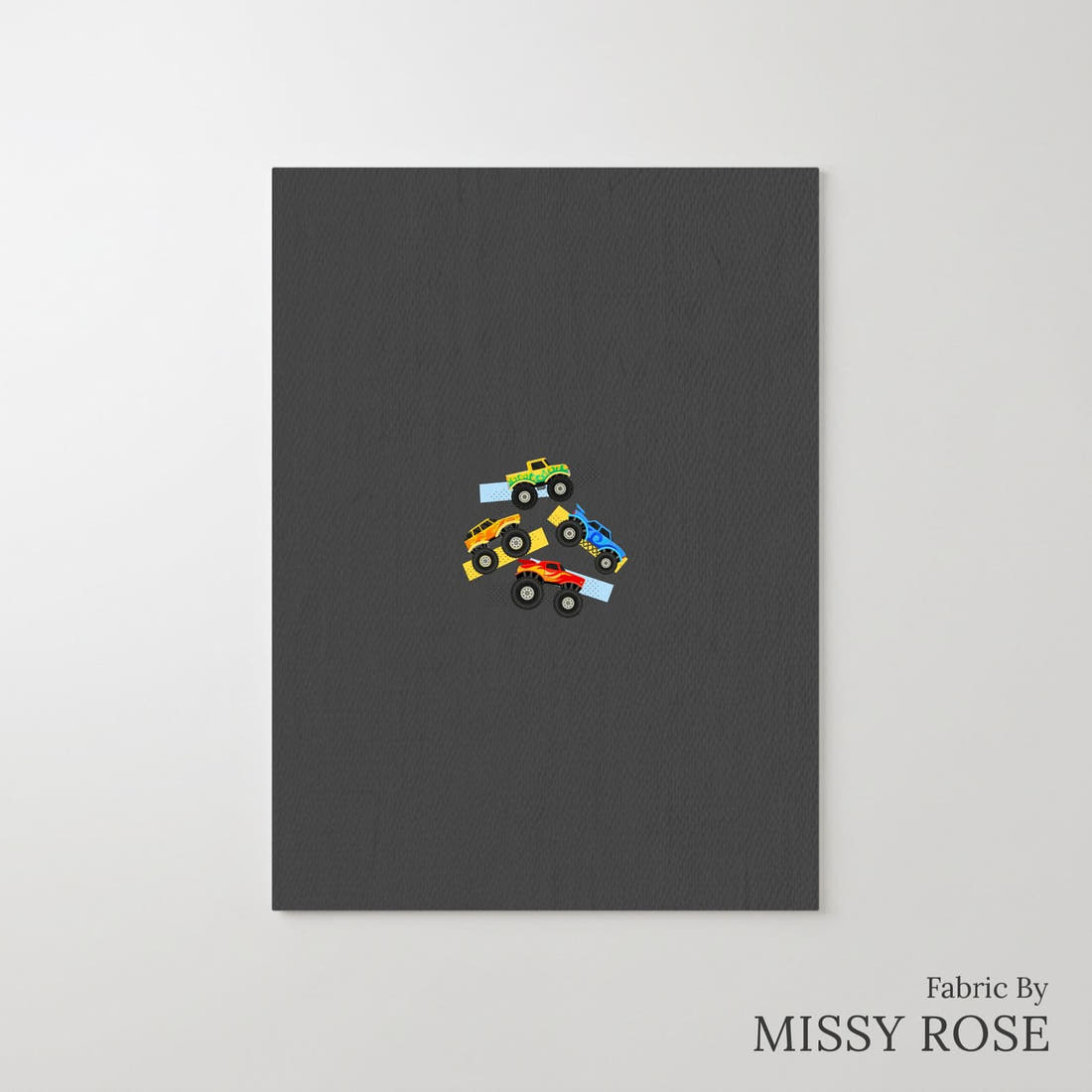 Design 137 Grey Monster Truck Panel – printed fabric panel with centred picture, custom printed to order | Fabric by Missy Rose