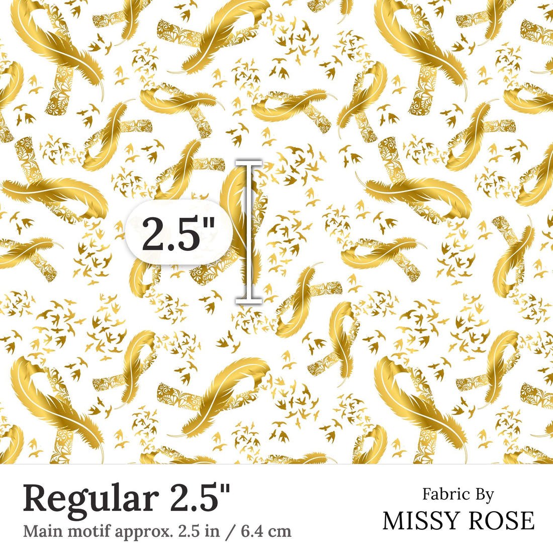 Design 138 Gold Ribbon Fabric Regular 2.5 inch print scale guide | Fabric by Missy Rose