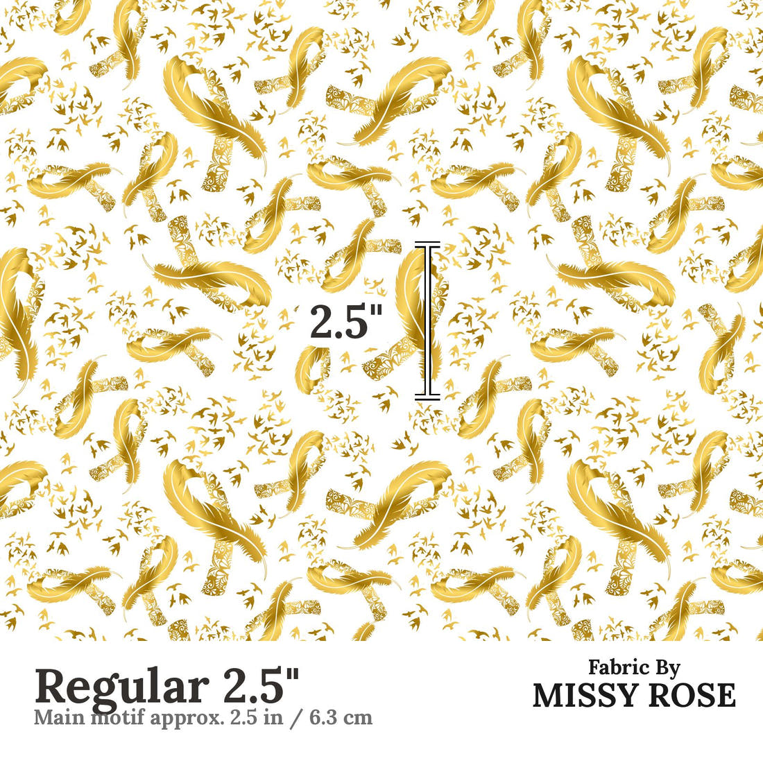 Design 138 Gold Ribbon Fabric Regular 2.5" - print scale | Fabric by Missy Rose